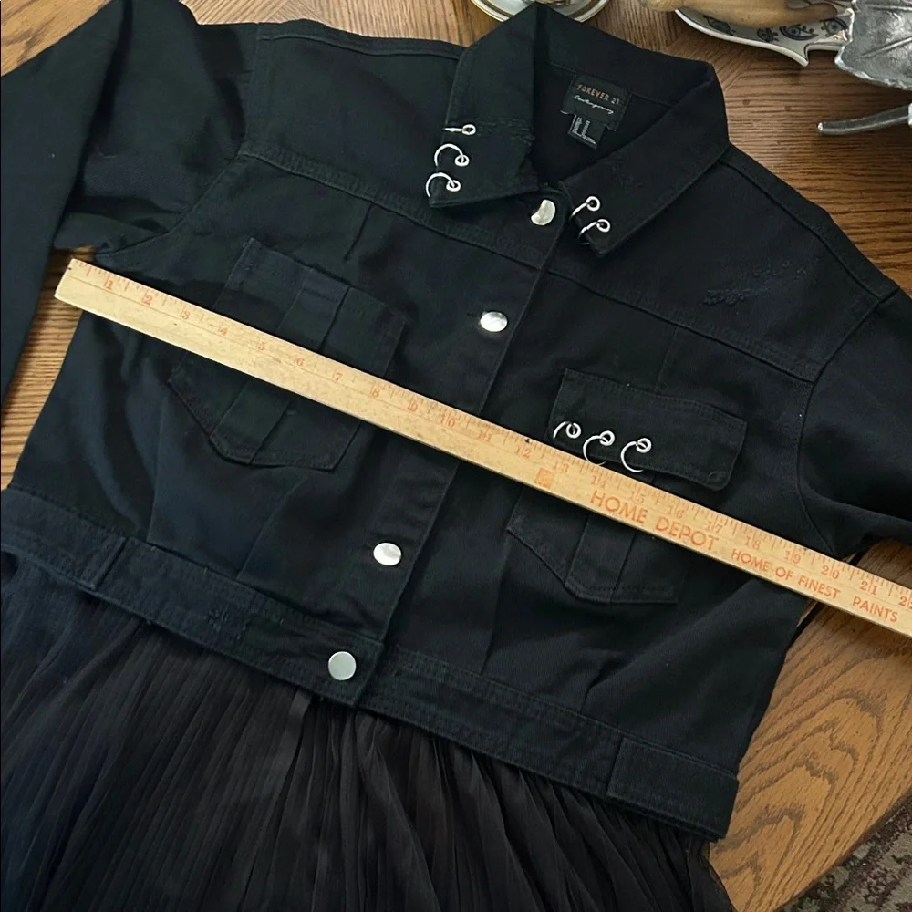 Pierced Black Denim Jacket w Detachable Sheer Tulle Panel - Picture 6 of 16